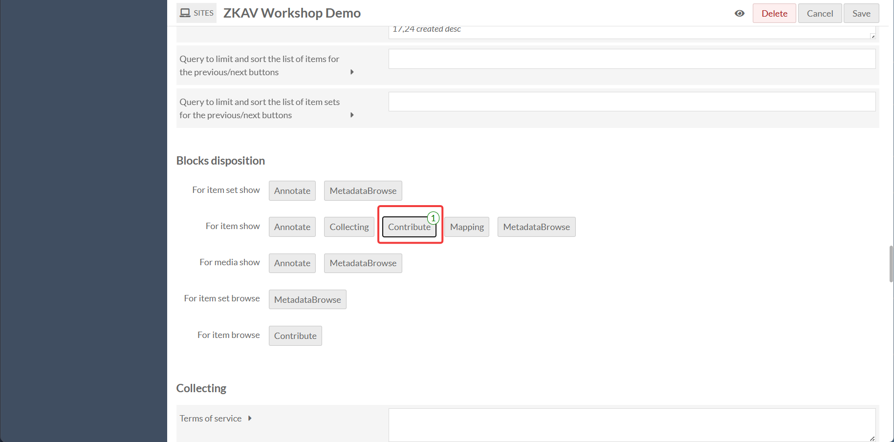 Blocks Disposition Settings Page