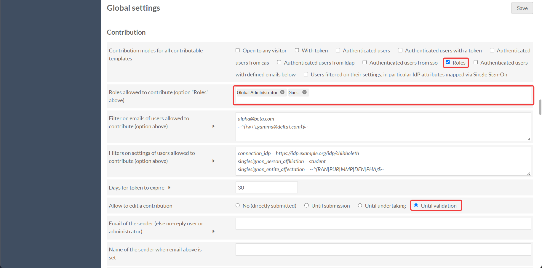 Contribution Settings Page
