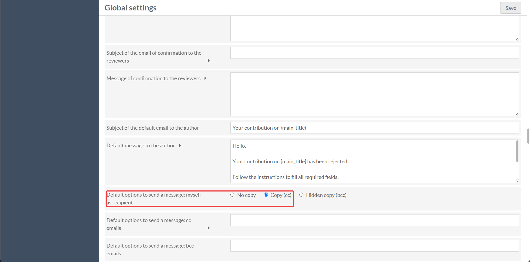 Contribution Settings Page