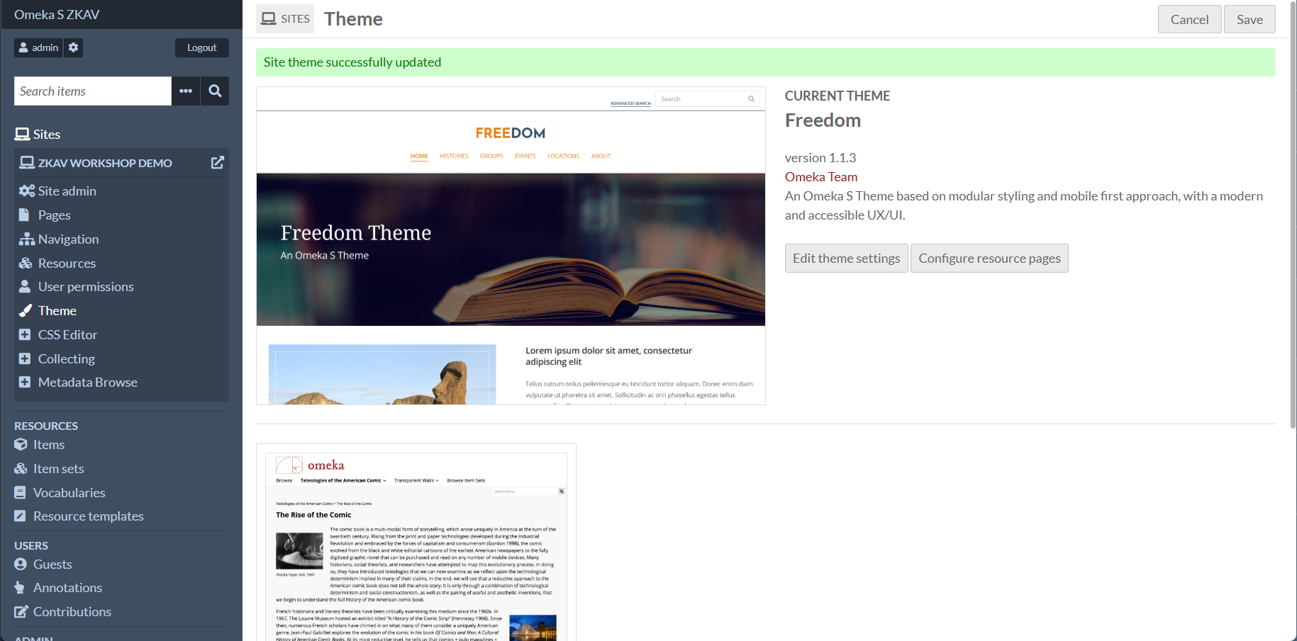 Theme Selection Page