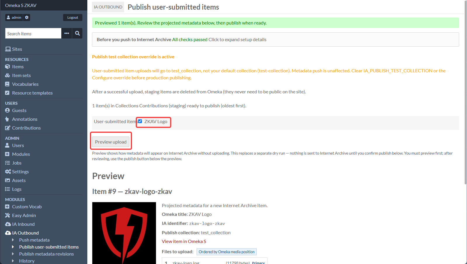 IA Outbound Publish User-Submitted Items Page