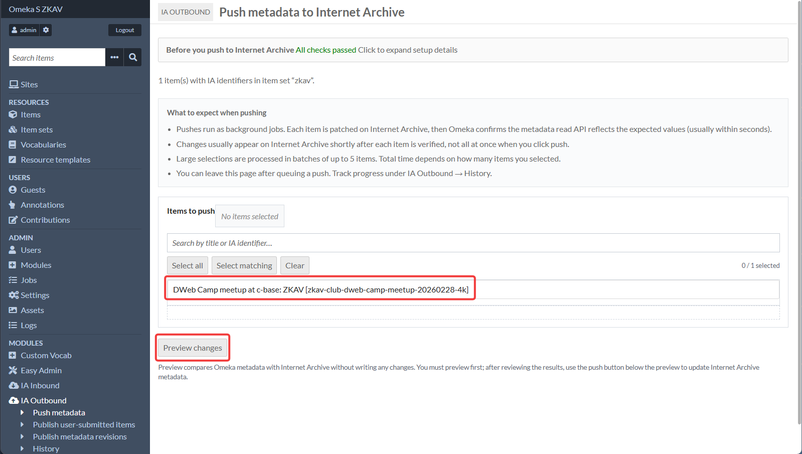 IA Outbound Push Metadata Page