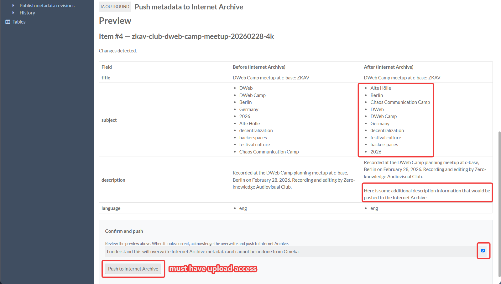IA Outbound Push Metadata Page