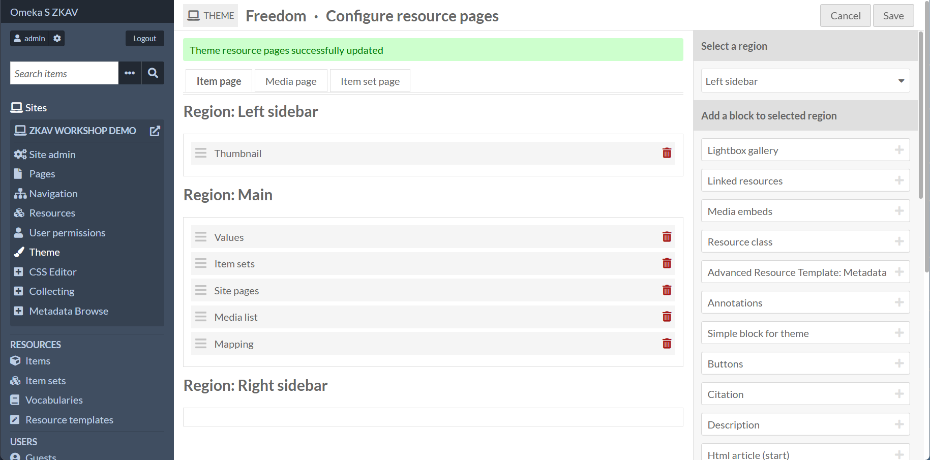 Item Render Settings Page