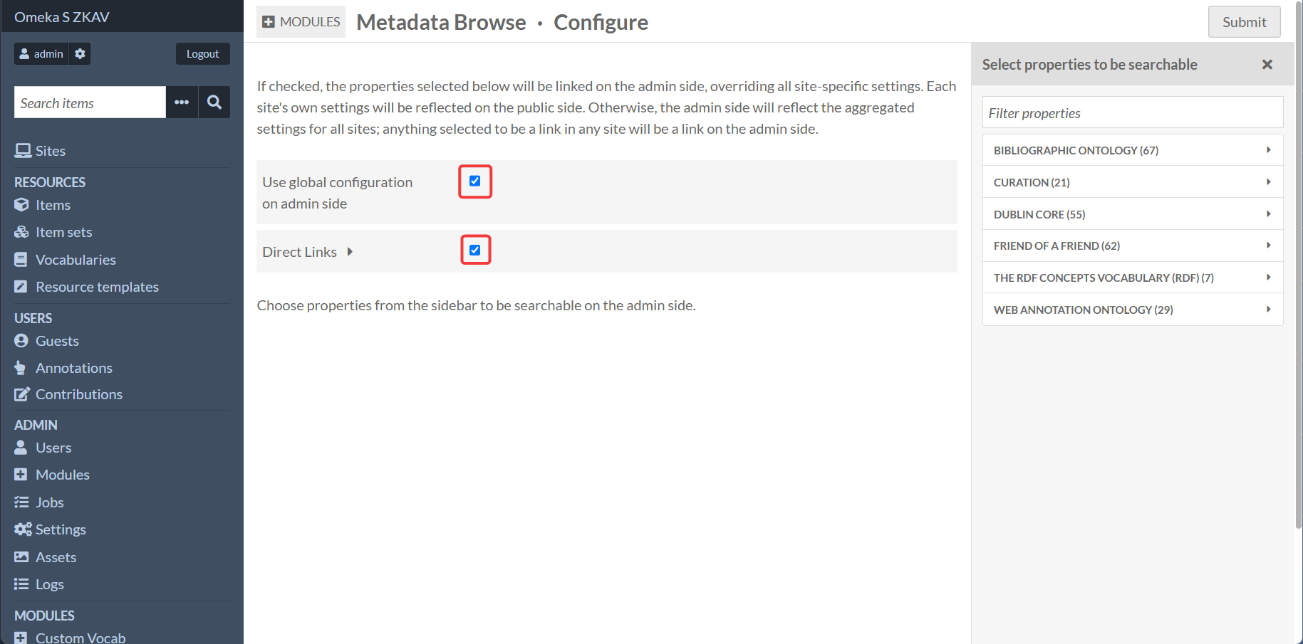 Metadata Browse Settings Page