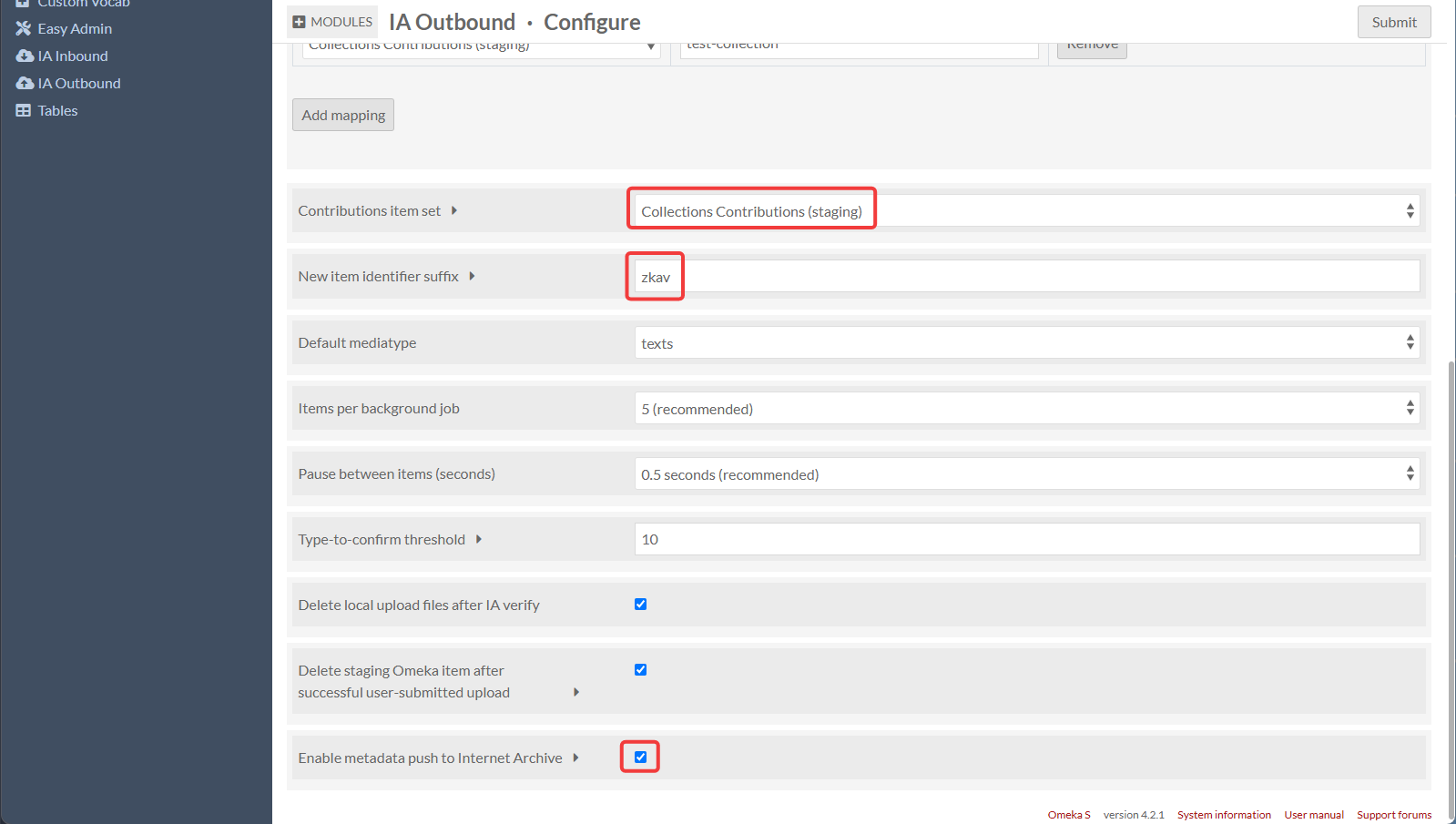 IA Outbound Configure Page